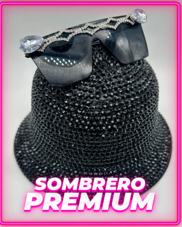 Sombrero Negro c/ Strass + Anteojo Premium