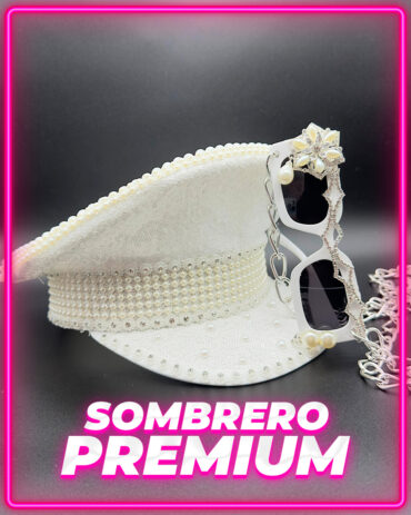 Sombrero Blanco c/ Strass + Anteojo Premium