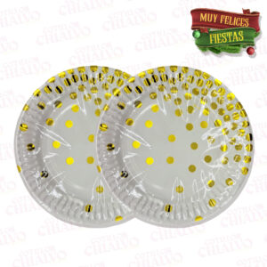 Plato Polipapel Blanco Lunar Dorado
