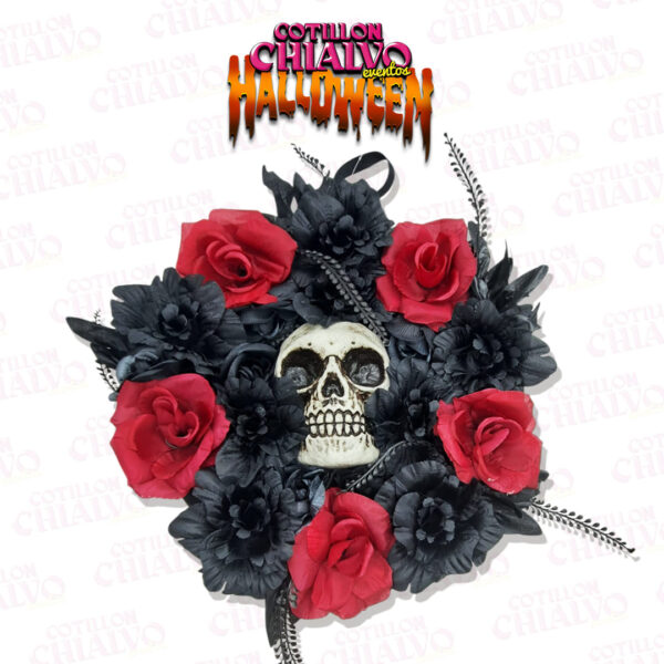 Adorno Corona Flores C/Calavera 35cm