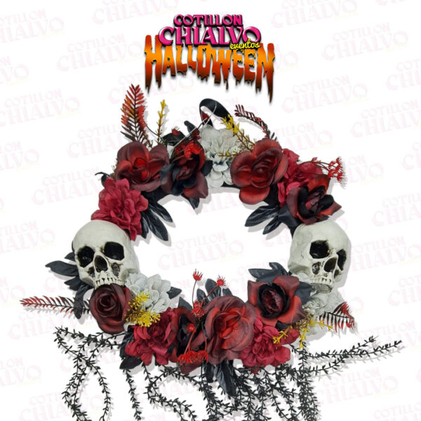 Adorno Corona Flores C/Calaveras 35cm