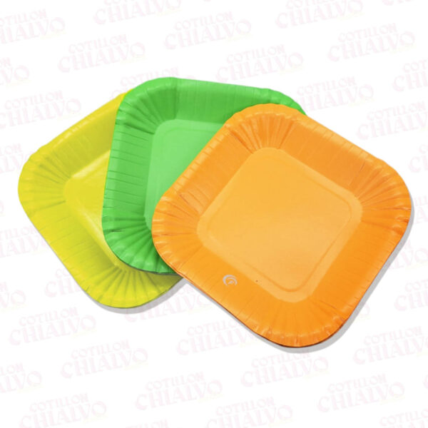 Plato Cuadrado Fluo 23cm 8u