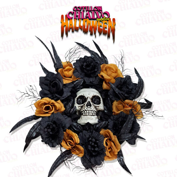 Adorno Corona Flores C/Calavera 35cm