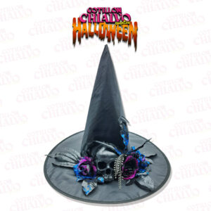 Sombrero Bruja Flores Calavera Gris