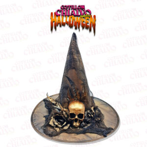 Sombrero Bruja Flores Calavera Dorado
