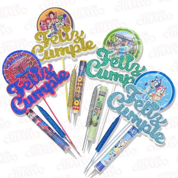 Set Topper Vela Bengala Personajes